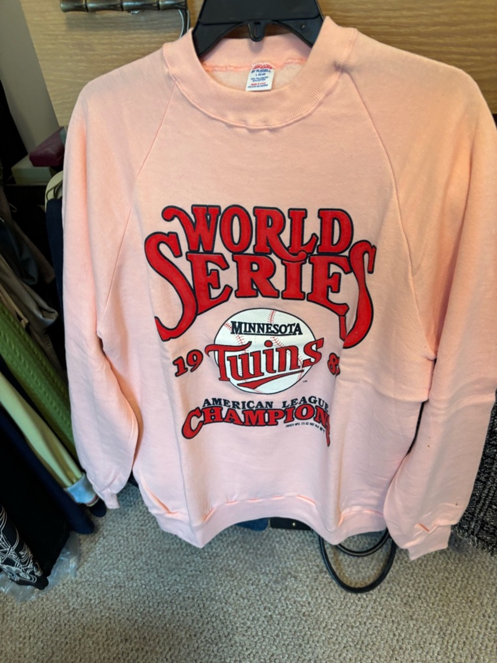 Jerzees Pink Minnesota Twins World Series Crewneck Sweatshirt 1987
